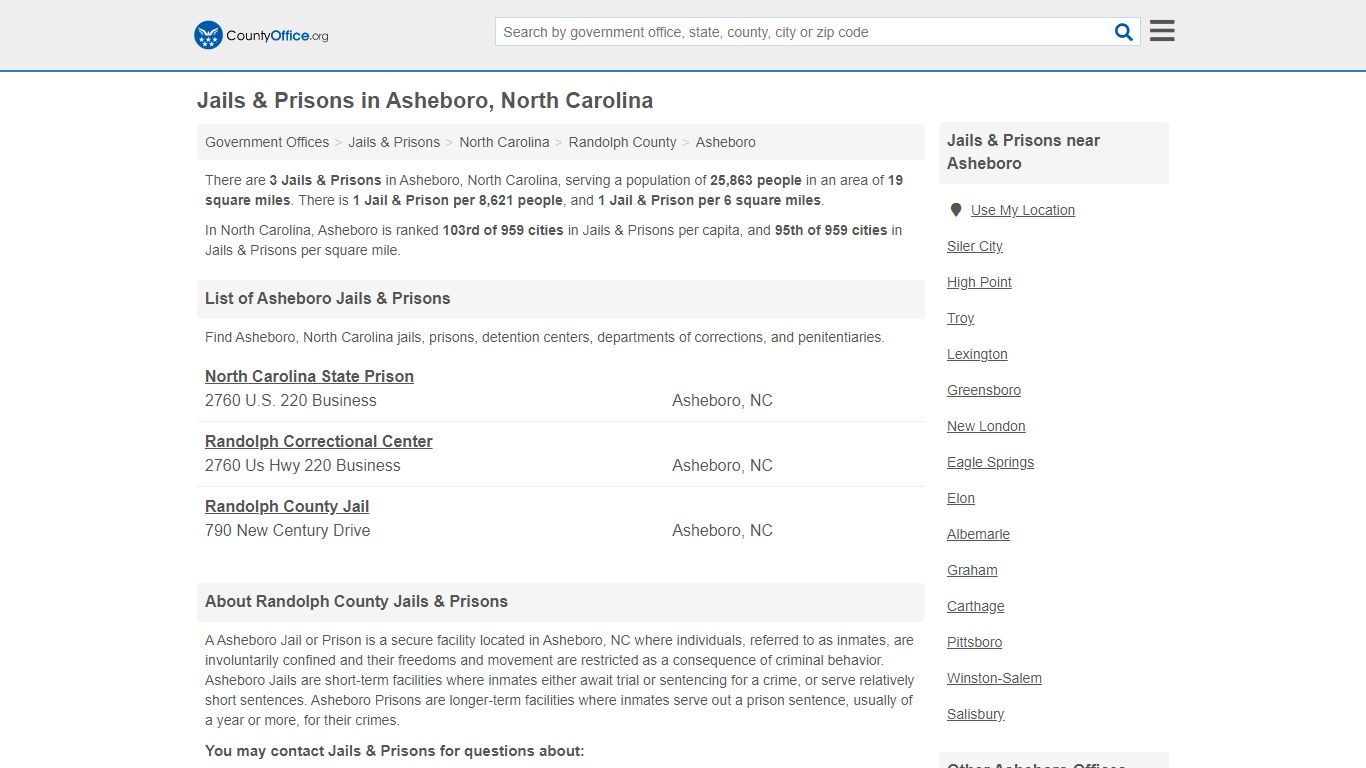 Jails & Prisons - Asheboro, NC (Inmate Rosters & Records)